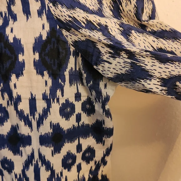 Sezane Printed Ruffle Cotyon Blue Button Down Blouse Size 42 US 10 - Picture 7 of 12